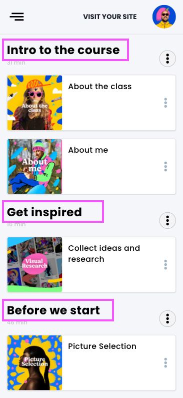 lesson sections preview